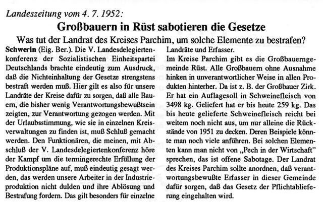 Sabotage, Ablieferungssoll Ruest